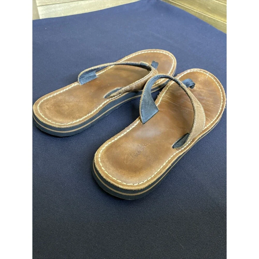 Clarks Womens  Sandals 9M Flip Flops 72162 Leather Upper  Brown Vacation